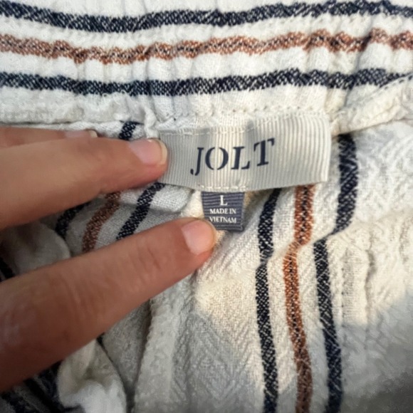 Jolt Striped Shorts Womens L Large Casual Summer Boho Beige Brown Blue Linen - Picture 11 of 16